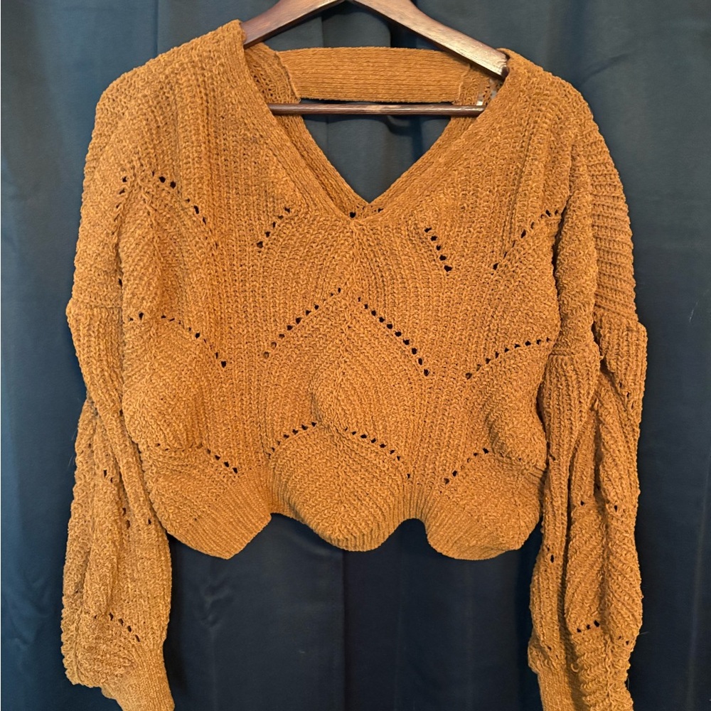 Burnt Orange Knitted V-Neck Sweater